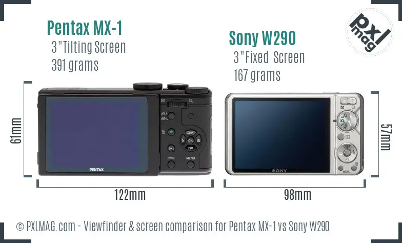 Pentax MX-1 vs Sony W290 Screen and Viewfinder comparison