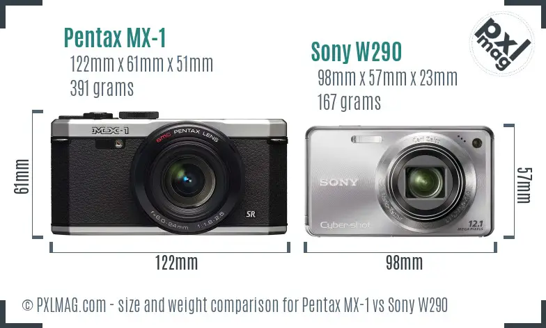 Pentax MX-1 vs Sony W290 size comparison