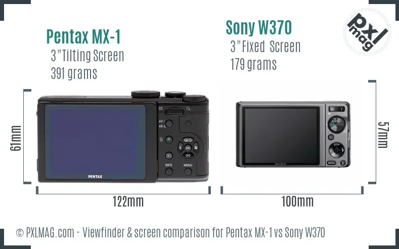 Pentax MX-1 vs Sony W370 Screen and Viewfinder comparison