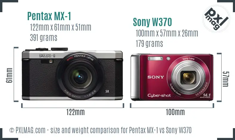 Pentax MX-1 vs Sony W370 size comparison