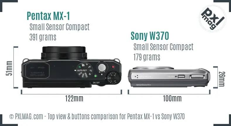 Pentax MX-1 vs Sony W370 top view buttons comparison