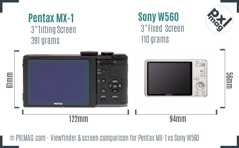 Pentax MX-1 vs Sony W560 Screen and Viewfinder comparison