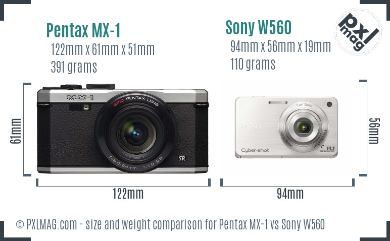 Pentax MX-1 vs Sony W560 size comparison Pentax MX-1 vs Sony W560 size comparison