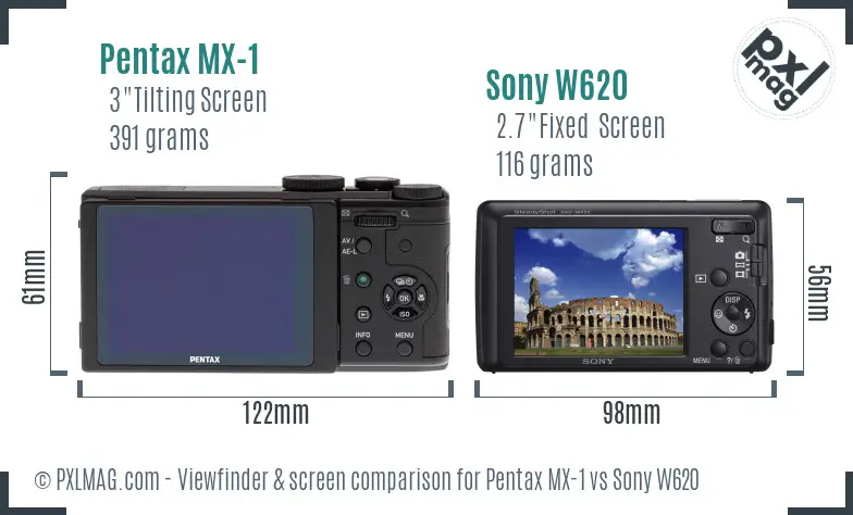 Pentax MX-1 vs Sony W620 Screen and Viewfinder comparison