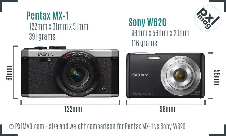 Pentax MX-1 vs Sony W620 size comparison