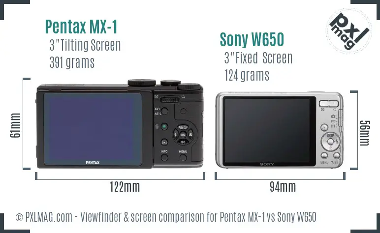 Pentax MX-1 vs Sony W650 Screen and Viewfinder comparison