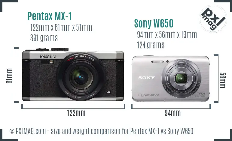 Pentax MX-1 vs Sony W650 size comparison