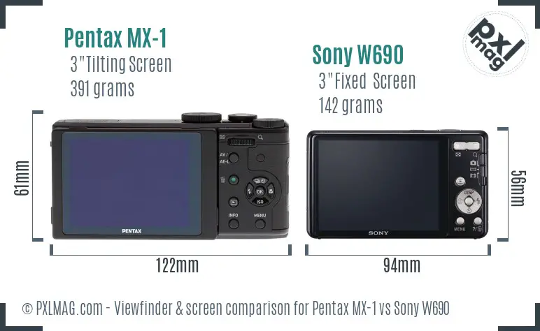 Pentax MX-1 vs Sony W690 Screen and Viewfinder comparison