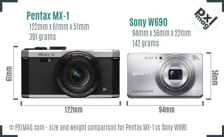 Pentax MX-1 vs Sony W690 size comparison