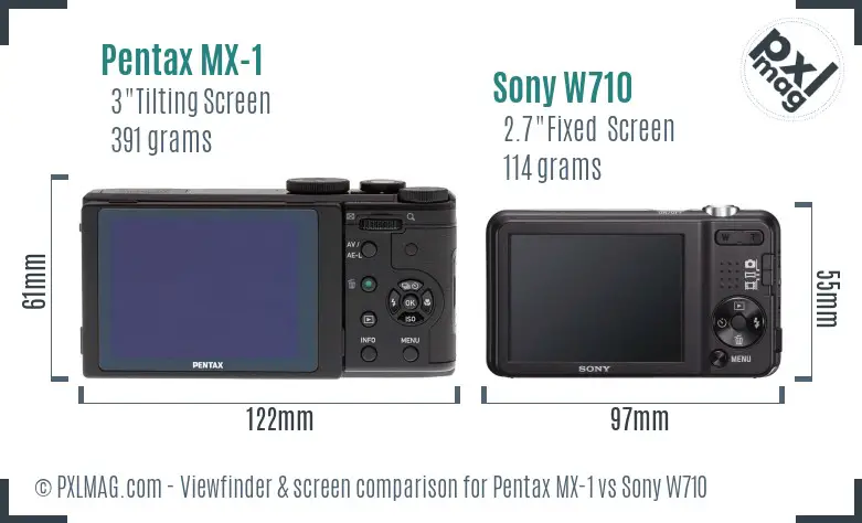 Pentax MX-1 vs Sony W710 Screen and Viewfinder comparison