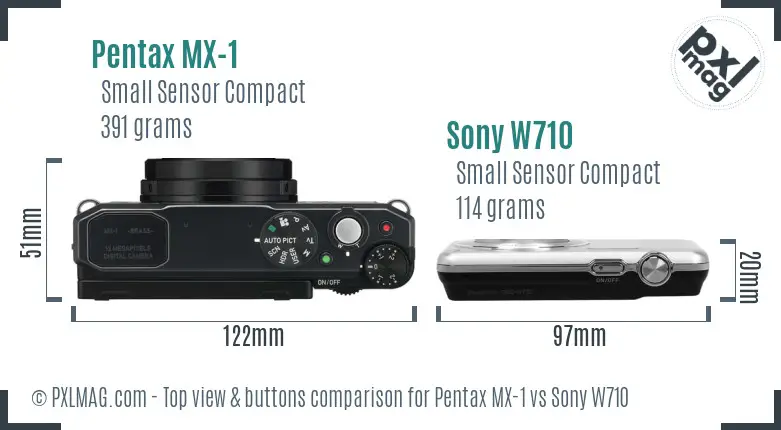 Pentax MX-1 vs Sony W710 top view buttons comparison