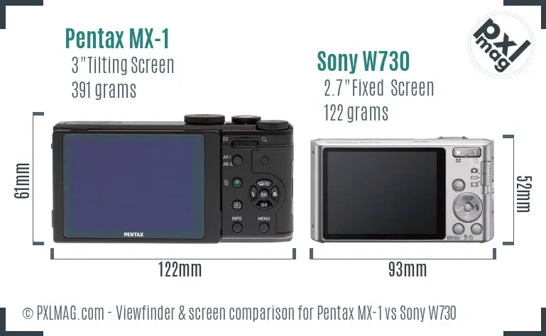 Pentax MX-1 vs Sony W730 Screen and Viewfinder comparison