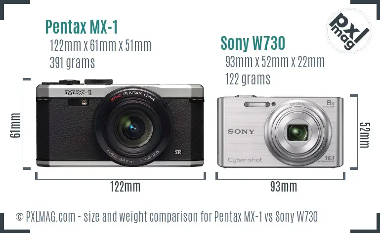 Pentax MX-1 vs Sony W730 size comparison