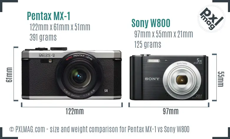 Pentax MX-1 vs Sony W800 size comparison