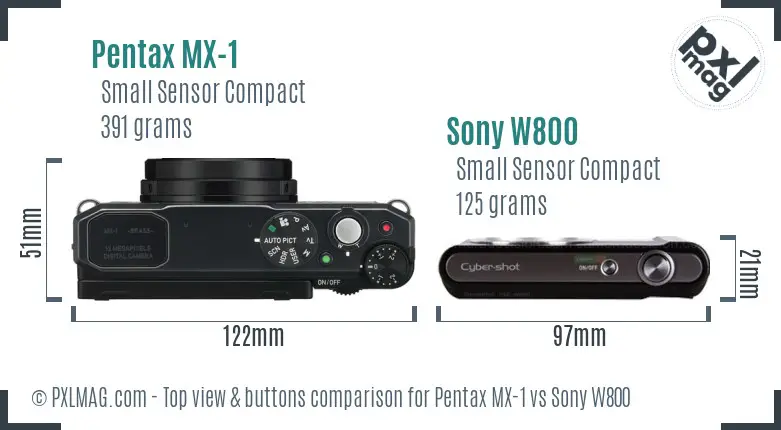 Pentax MX-1 vs Sony W800 top view buttons comparison