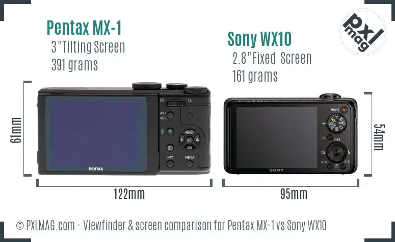 Pentax MX-1 vs Sony WX10 Screen and Viewfinder comparison