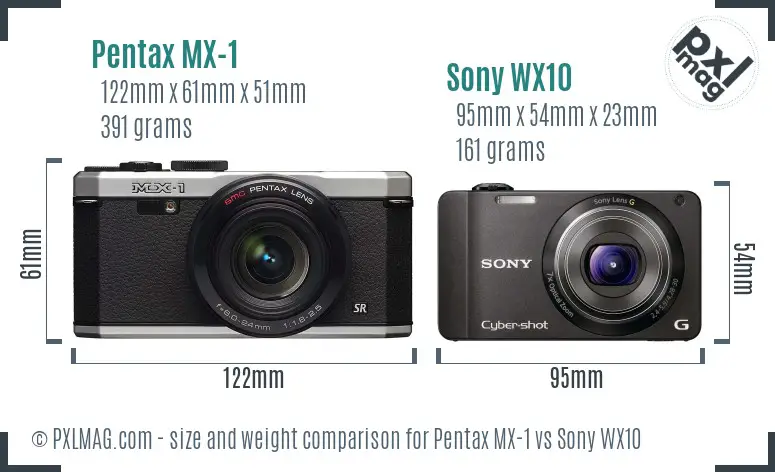 Pentax MX-1 vs Sony WX10 size comparison