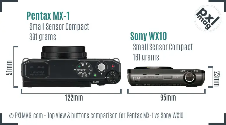 Pentax MX-1 vs Sony WX10 top view buttons comparison