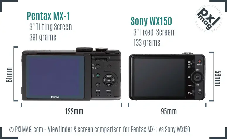 Pentax MX-1 vs Sony WX150 Screen and Viewfinder comparison