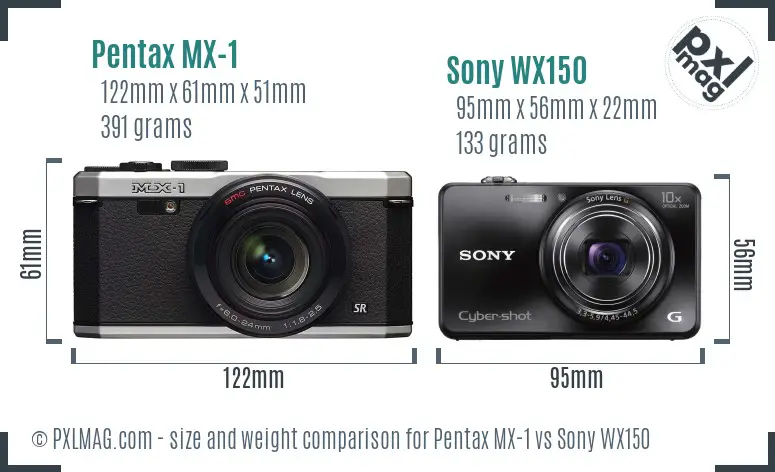 Pentax MX-1 vs Sony WX150 size comparison