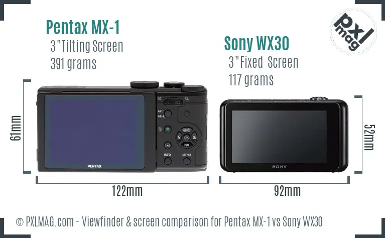 Pentax MX-1 vs Sony WX30 Screen and Viewfinder comparison