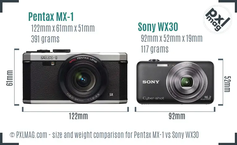 Pentax MX-1 vs Sony WX30 size comparison