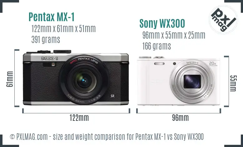 Pentax MX-1 vs Sony WX300 size comparison