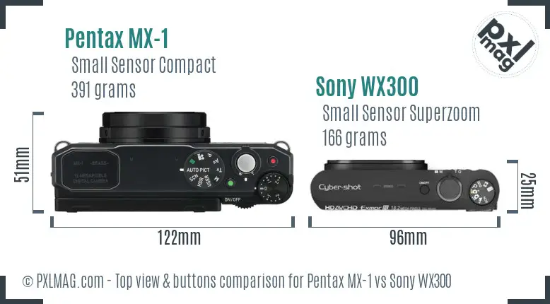 Pentax MX-1 vs Sony WX300 top view buttons comparison