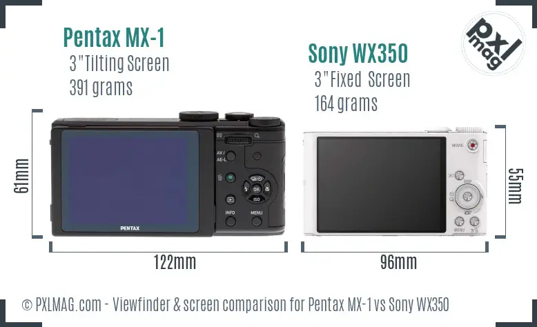 Pentax MX-1 vs Sony WX350 Screen and Viewfinder comparison