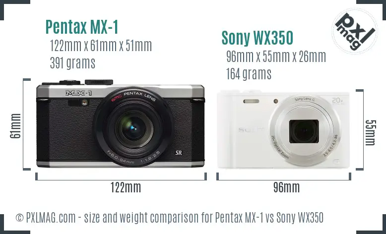 Pentax MX-1 vs Sony WX350 size comparison