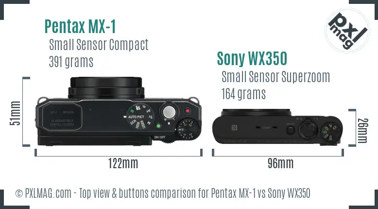 Pentax MX-1 vs Sony WX350 top view buttons comparison