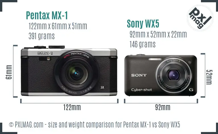 Pentax MX-1 vs Sony WX5 size comparison