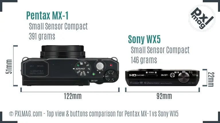 Pentax MX-1 vs Sony WX5 top view buttons comparison