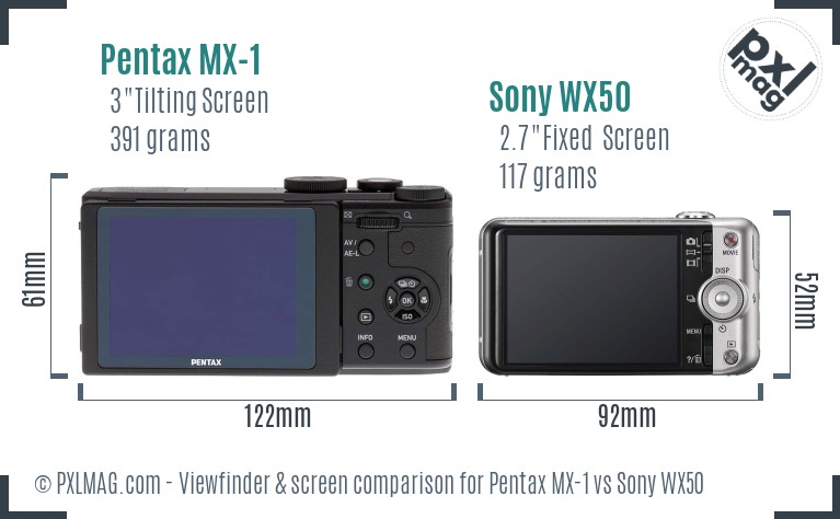 Pentax MX-1 vs Sony WX50 Screen and Viewfinder comparison