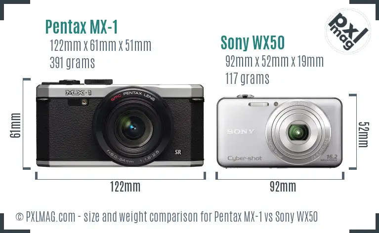 Pentax MX-1 vs Sony WX50 size comparison