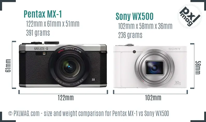 Pentax MX-1 vs Sony WX500 size comparison