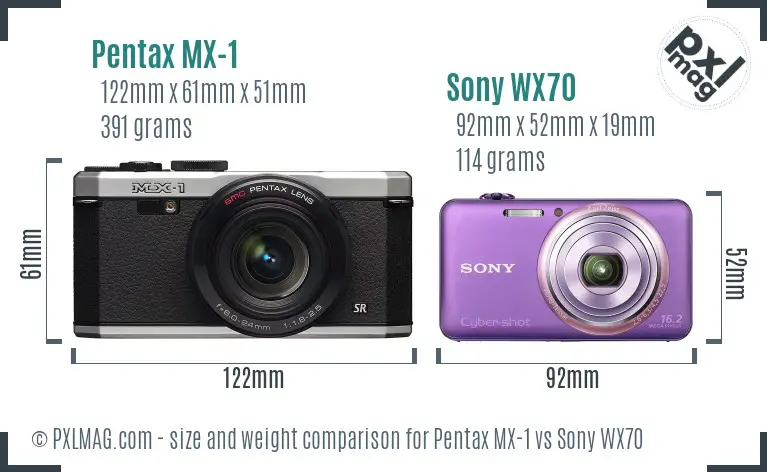 Pentax MX-1 vs Sony WX70 size comparison