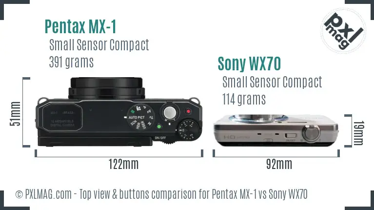 Pentax MX-1 vs Sony WX70 top view buttons comparison