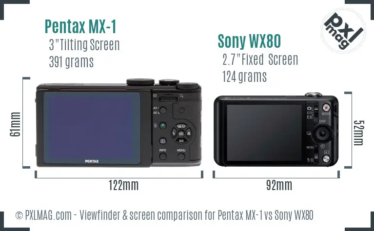 Pentax MX-1 vs Sony WX80 Screen and Viewfinder comparison