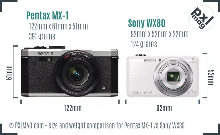 Pentax MX-1 vs Sony WX80 size comparison