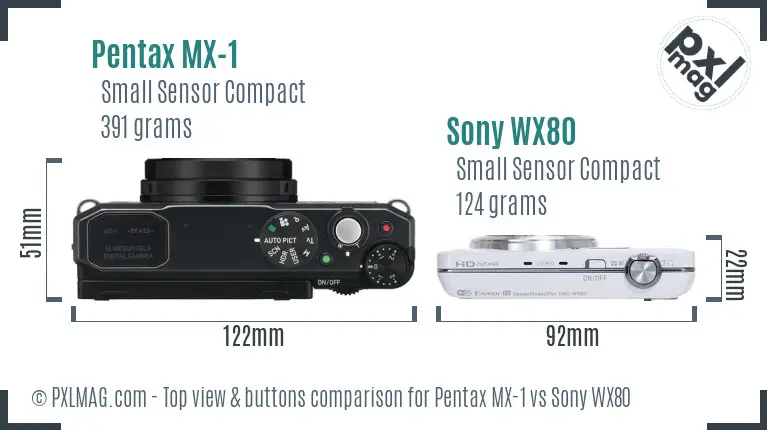 Pentax MX-1 vs Sony WX80 top view buttons comparison