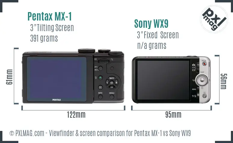 Pentax MX-1 vs Sony WX9 Screen and Viewfinder comparison