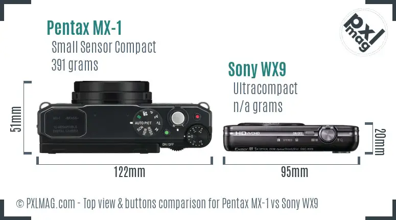 Pentax MX-1 vs Sony WX9 top view buttons comparison