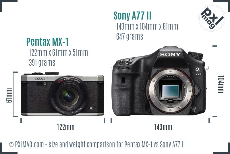 Pentax MX-1 vs Sony A77 II size comparison
