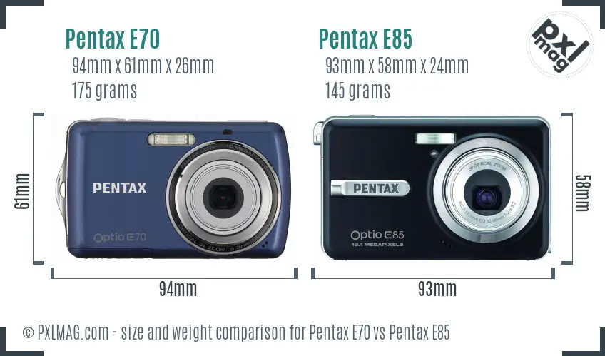 Pentax E70 vs Pentax E85 size comparison