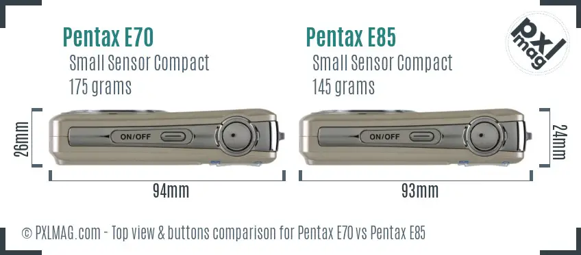 Pentax E70 vs Pentax E85 top view buttons comparison