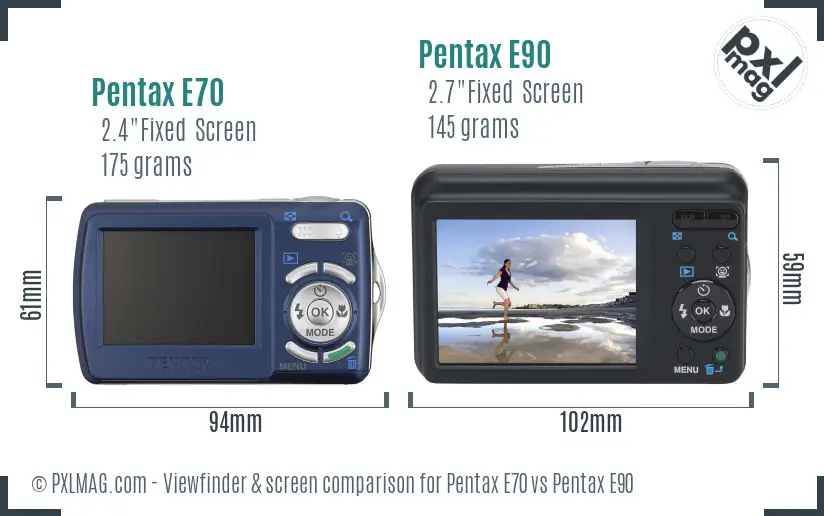 Pentax E70 vs Pentax E90 Screen and Viewfinder comparison