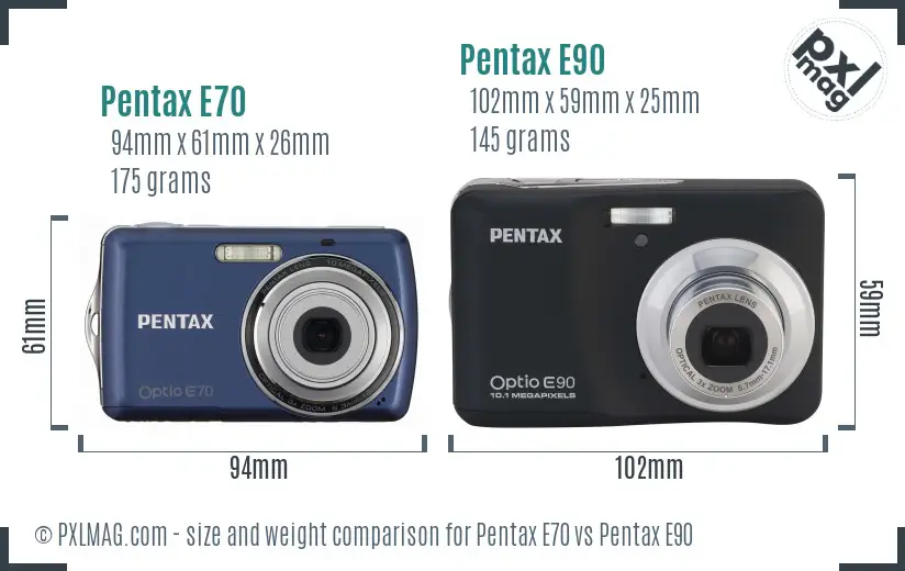 Pentax E70 vs Pentax E90 size comparison