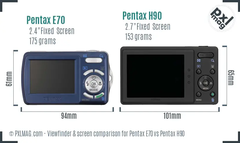 Pentax E70 vs Pentax H90 Screen and Viewfinder comparison