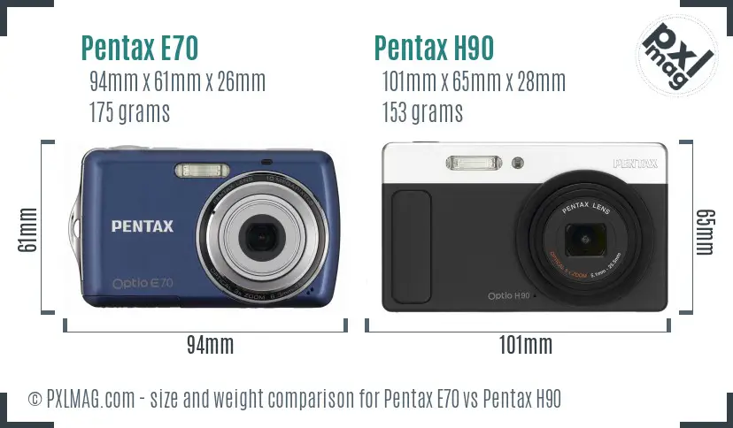 Pentax E70 vs Pentax H90 size comparison
